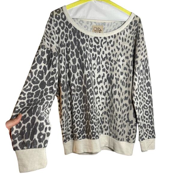 Chaser Cheetah Animal Print Long Sleeve Pullover Sweatshirt Women's Small - Picture 1 of 7